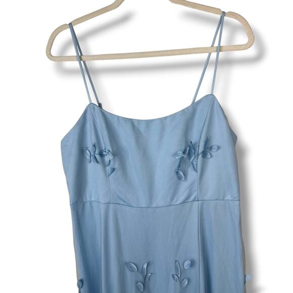 Lulus NWOT Abundant Charm Light Blue 3D Floral Applique Sheer Maxi Dress XL - Picture 5 of 10